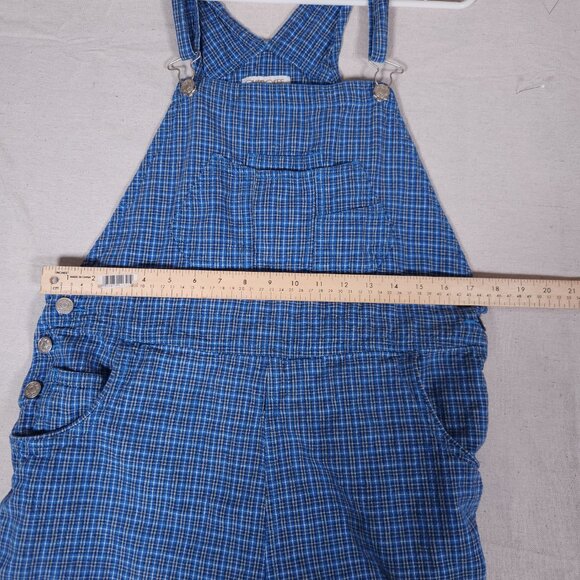 Cherokee Linen Blend Blue Plaid Shortalls Womens XL Pockets Cottagecore Overalls - Picture 8 of 16